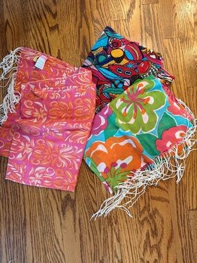 Lilly Pulitzer Bright Multi-Color Floral & Paisley Fringe Scarves (3)